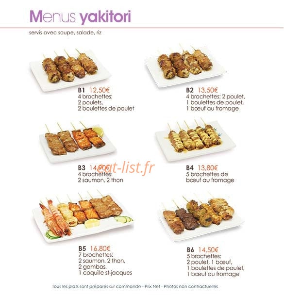 Carte et menu de Le Paradis du Sushi à Villennes sur Seine — Menus yakitori