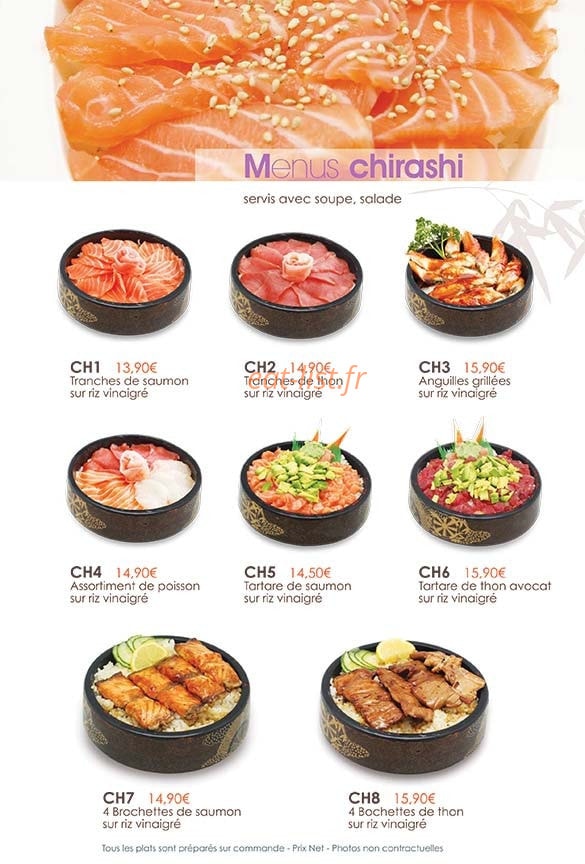 Carte et menu de Le Paradis du Sushi à Villennes sur Seine — Menus chirashi