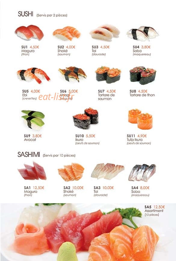 Carte et menu de Le Paradis du Sushi à Villennes sur Seine — Sushi et sashimi