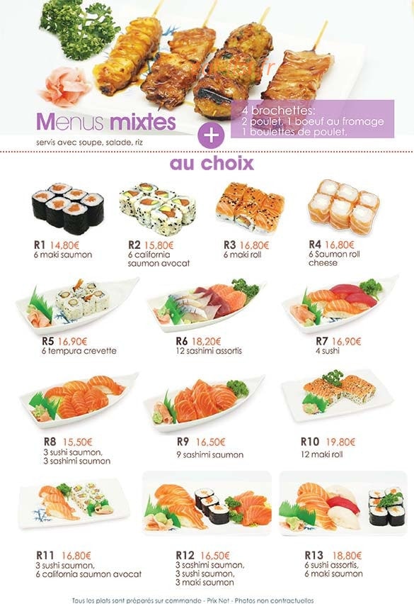 Carte et menu de Le Paradis du Sushi à Villennes sur Seine — Menus mixtes