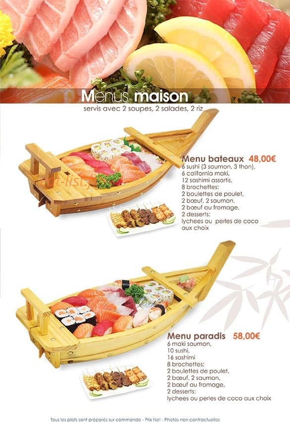 Carte et menu de Le Paradis du Sushi à Villennes sur Seine — Menu bateaux