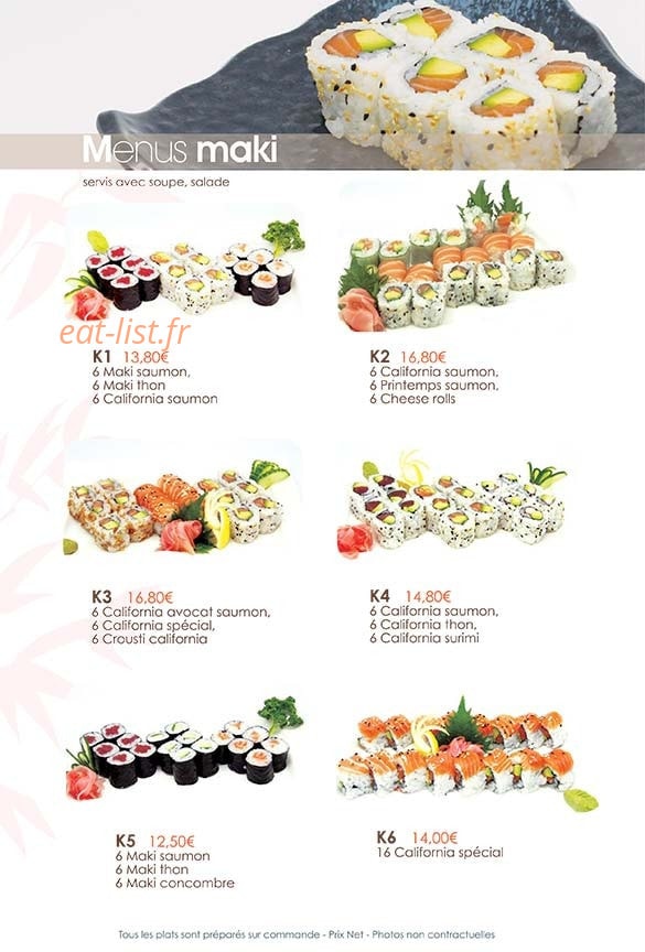 Carte et menu de Le Paradis du Sushi à Villennes sur Seine — Menus maki