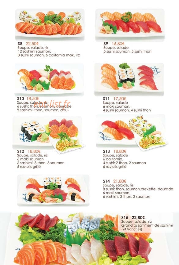 Carte et menu de Le Paradis du Sushi à Villennes sur Seine — Menus sushi et sashimi suite