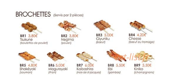 Carte et menu de Le Paradis du Sushi à Villennes sur Seine — Brochettes