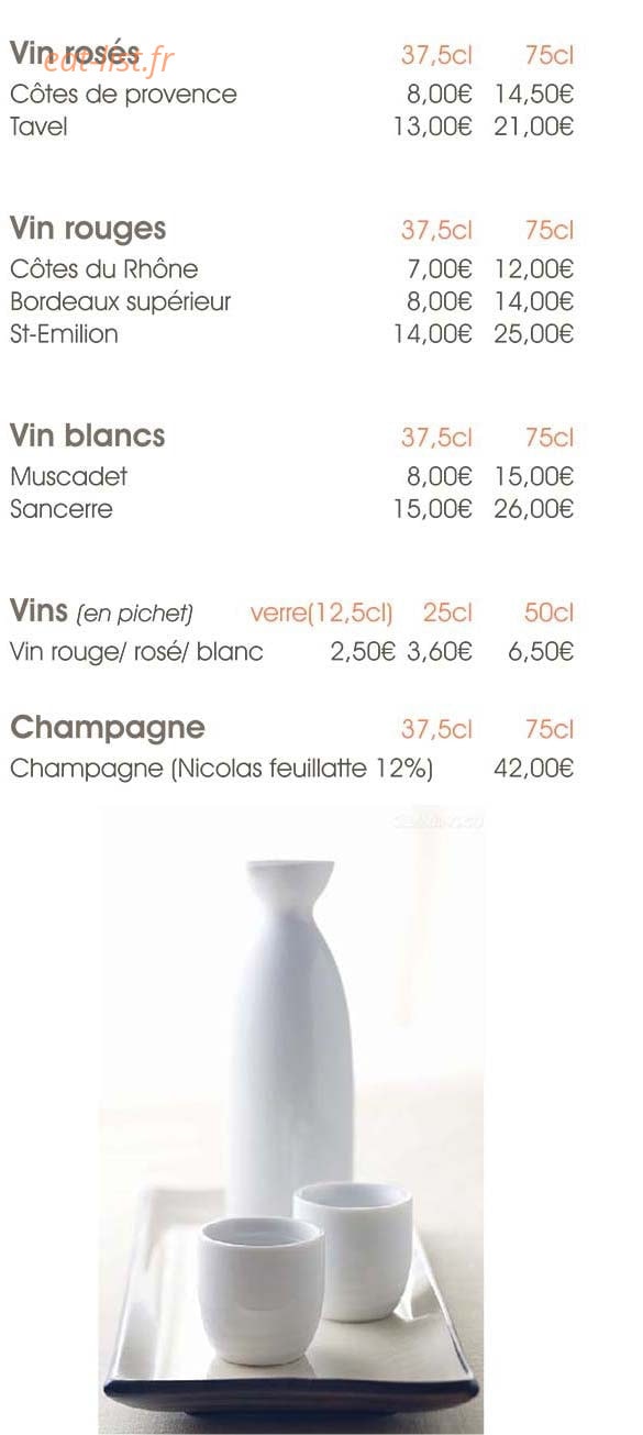 Carte et menu de Le Paradis du Sushi à Villennes sur Seine — Les vins