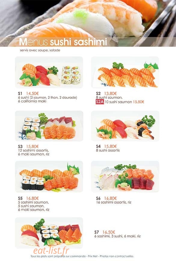 Carte et menu de Le Paradis du Sushi à Villennes sur Seine — Menus sushi et sashimi