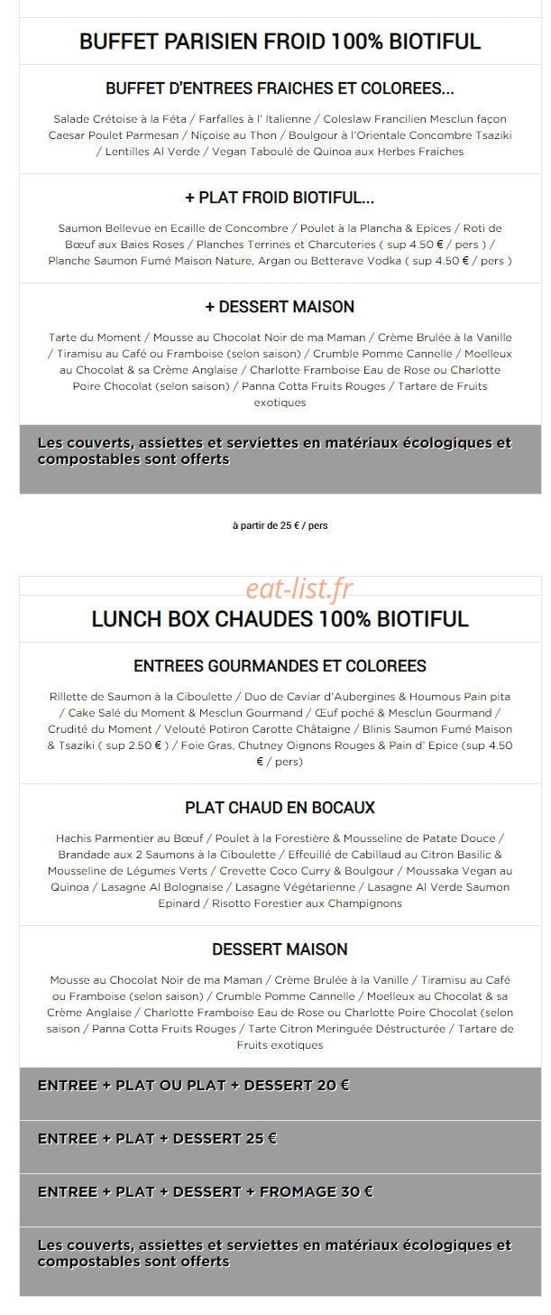 Biotiful lunch — carte page 1