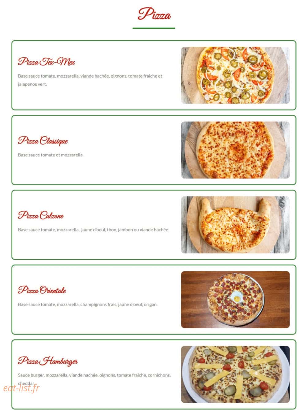 Arizona Pizza — carte page 1