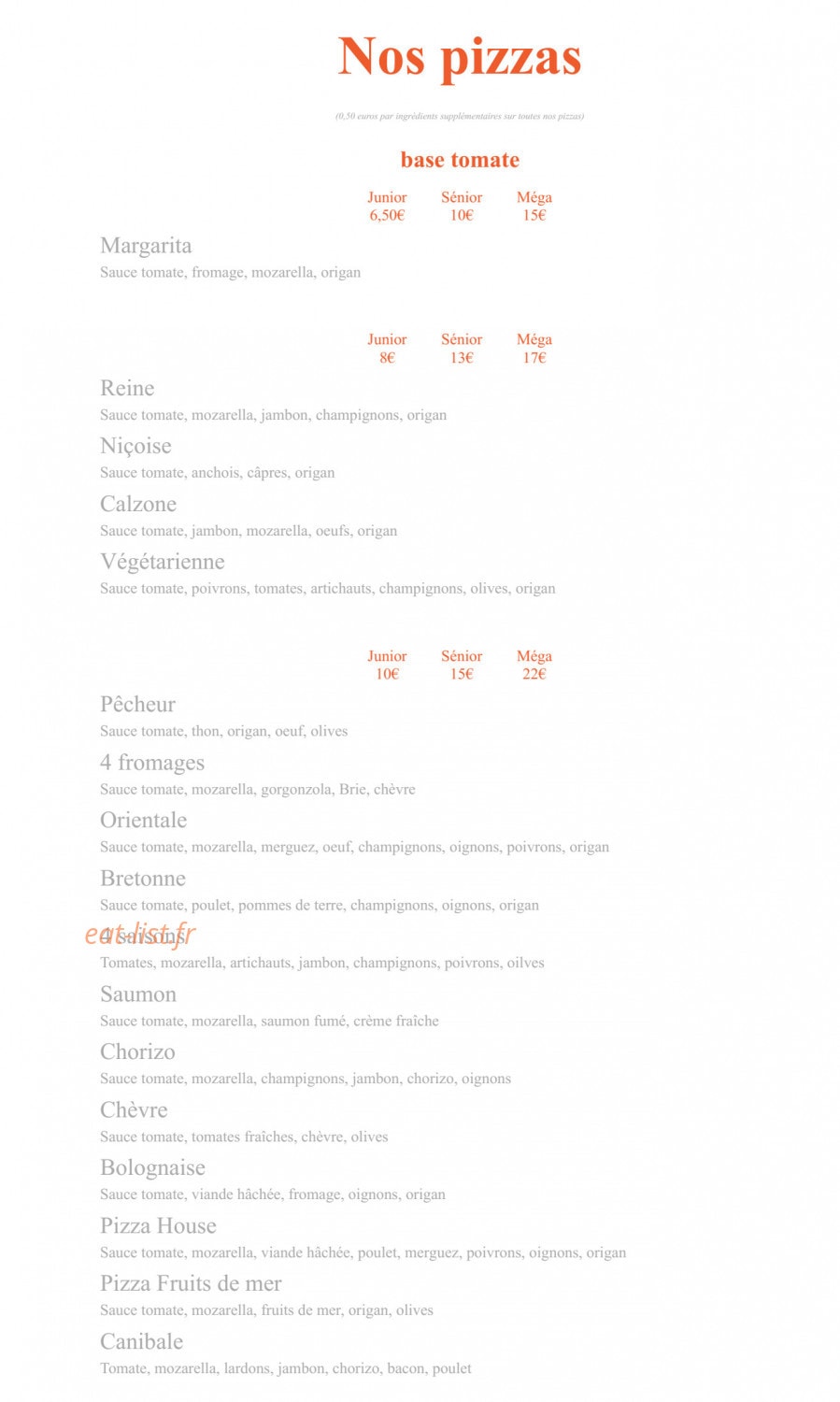 House pizza — carte page 1