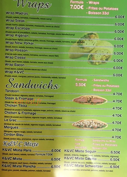 K&VC Sandwicherie — carte page 2