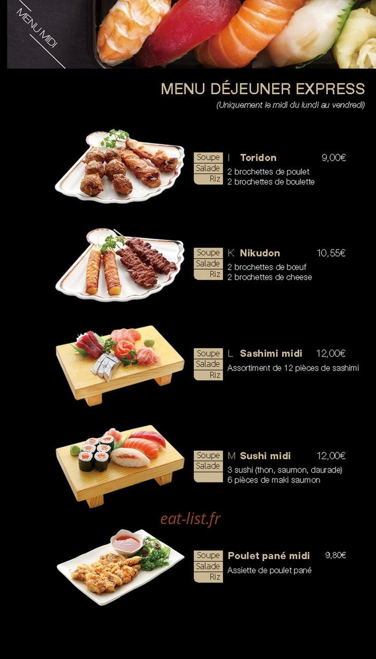Carte et menu de Little Tokyo à Conflans Sainte Honorine — Les menus déjeuners