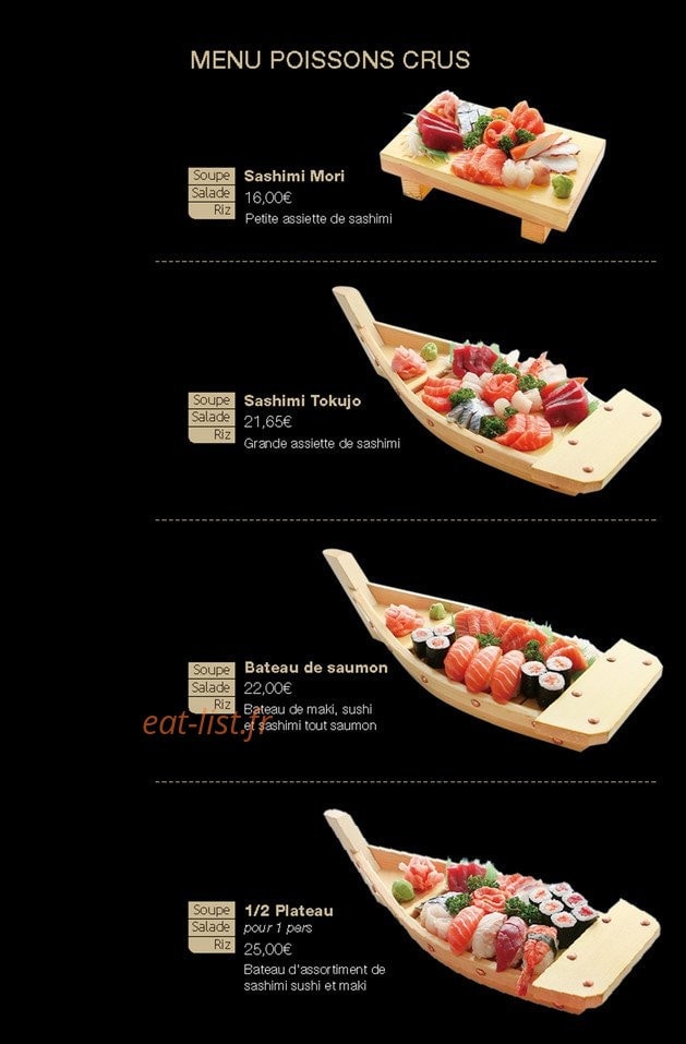 Carte et menu de Little Tokyo à Conflans Sainte Honorine — Les menus poissons crus