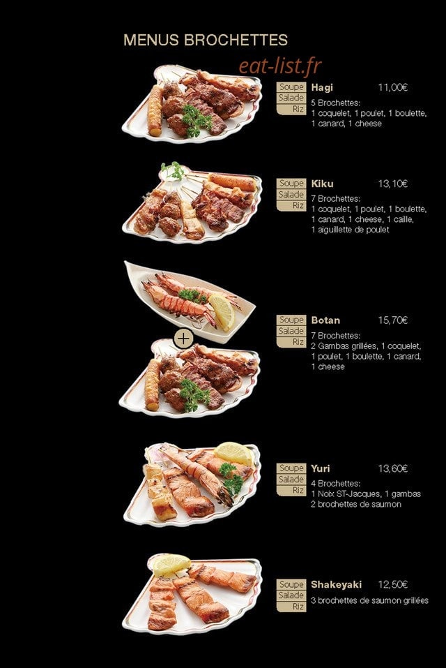 Carte et menu de Little Tokyo à Conflans Sainte Honorine — Les menus brochettes