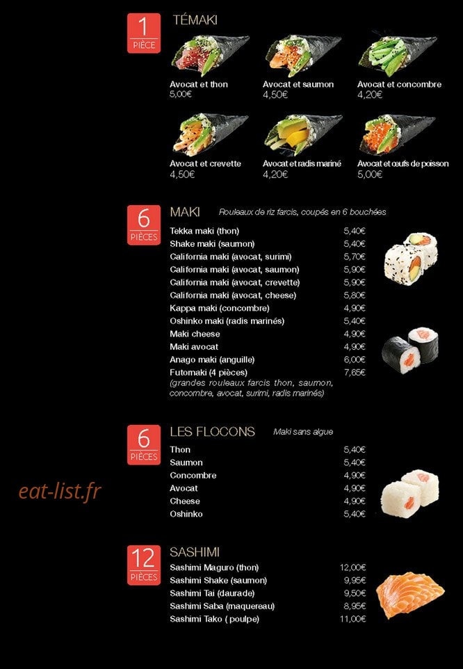 Carte et menu de Little Tokyo à Conflans Sainte Honorine — Les témakis, makis