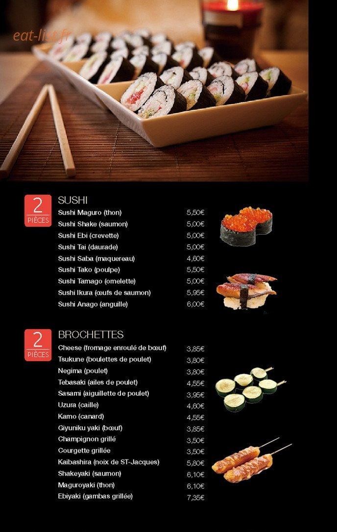 Carte et menu de Little Tokyo à Conflans Sainte Honorine — Les sushis, brochettes