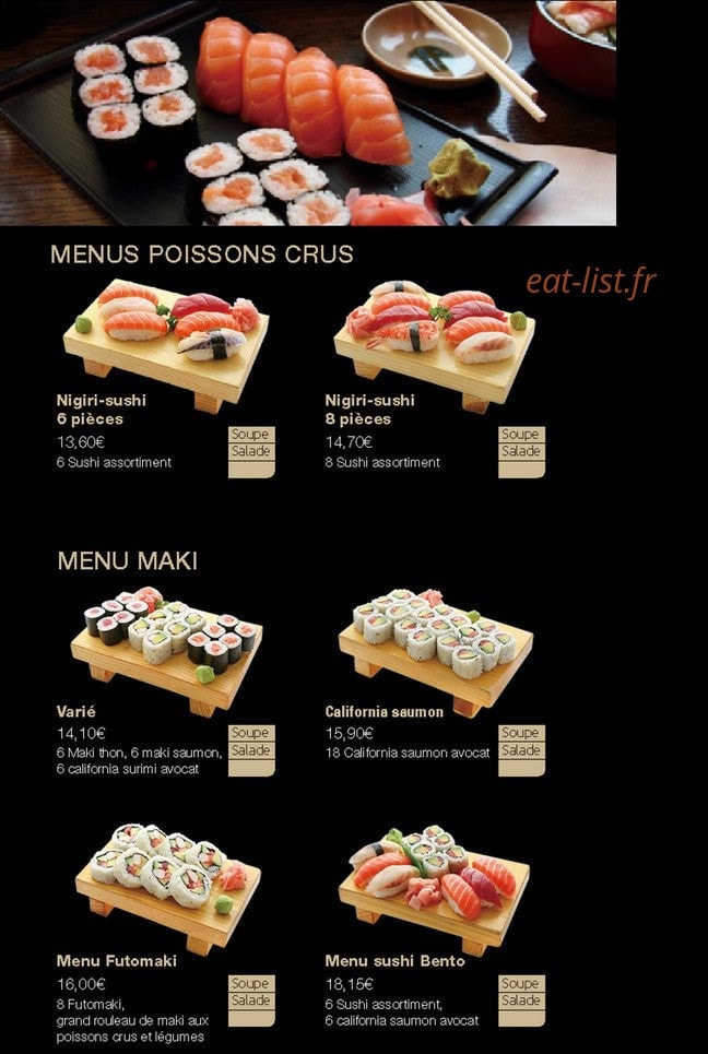 Carte et menu de Little Tokyo à Conflans Sainte Honorine — Les menus poissons, makis