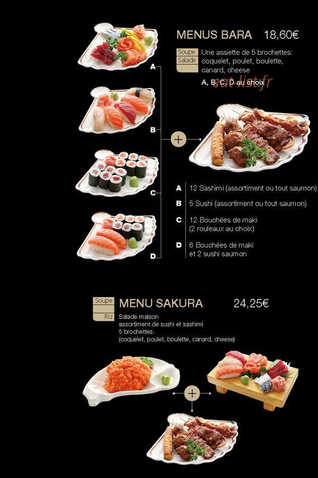 Carte et menu de Little Tokyo à Conflans Sainte Honorine — Les menus bara, sakura