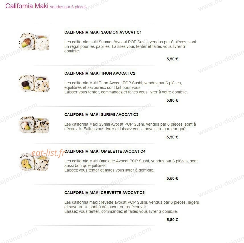 Pop Sushi — carte page 14