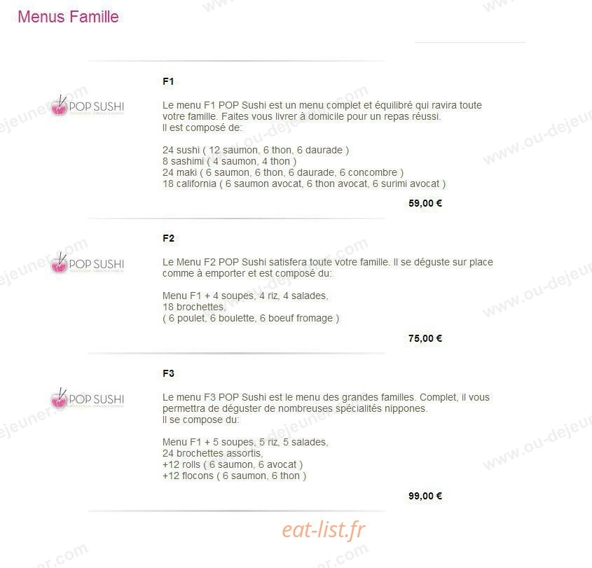 Pop Sushi — carte page 1