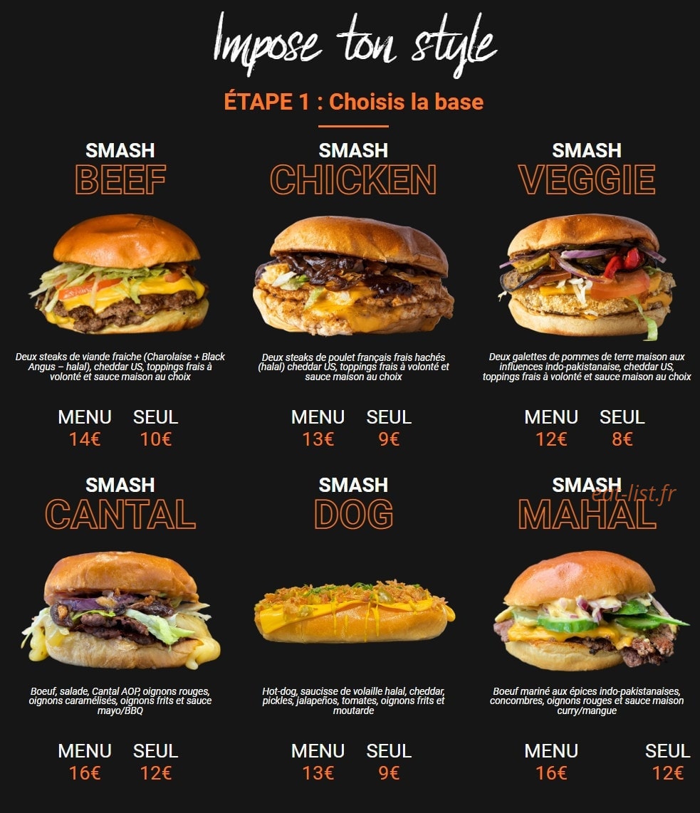 Smash'in Burger — carte page 1