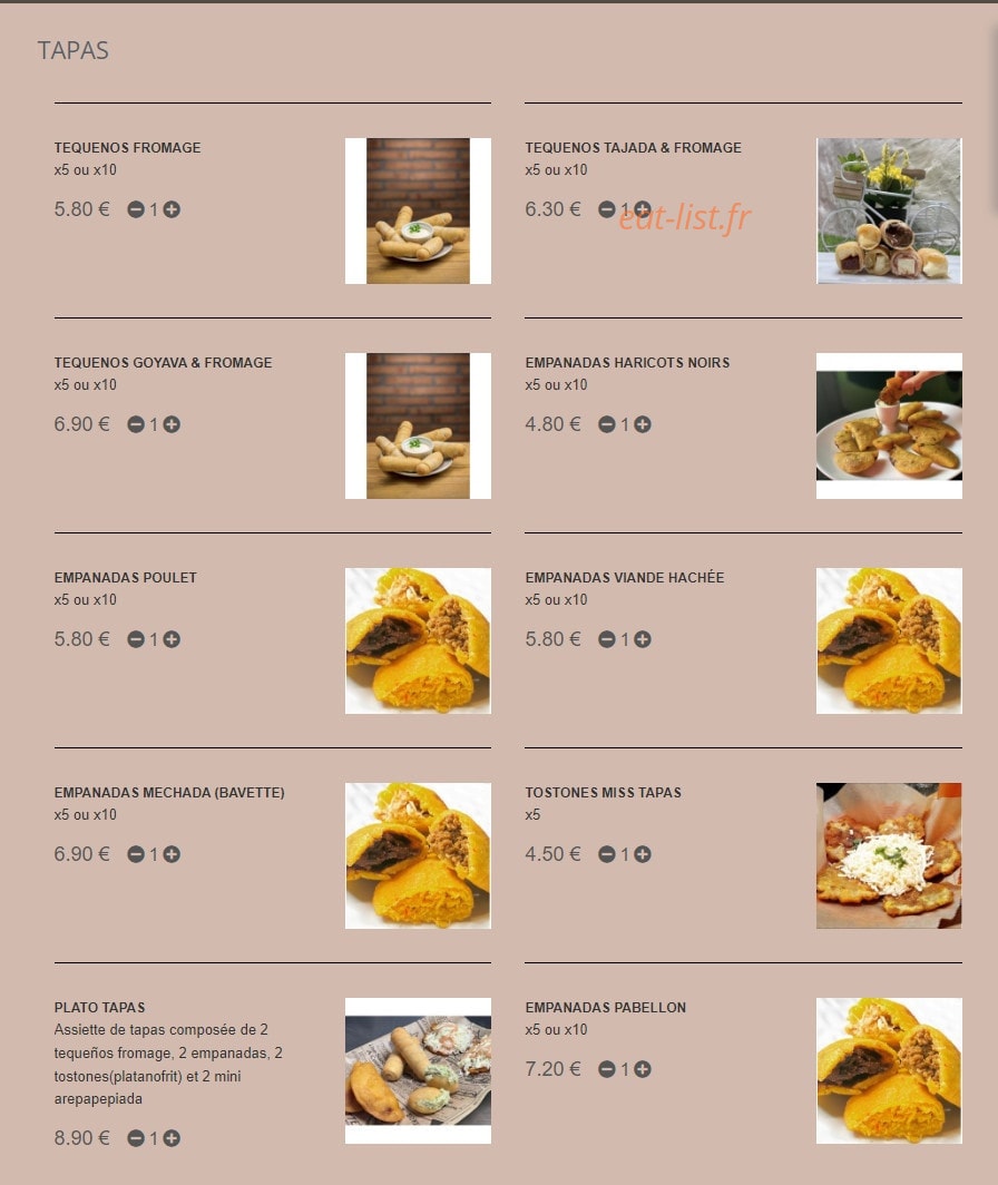 Miss Tapas — carte page 1
