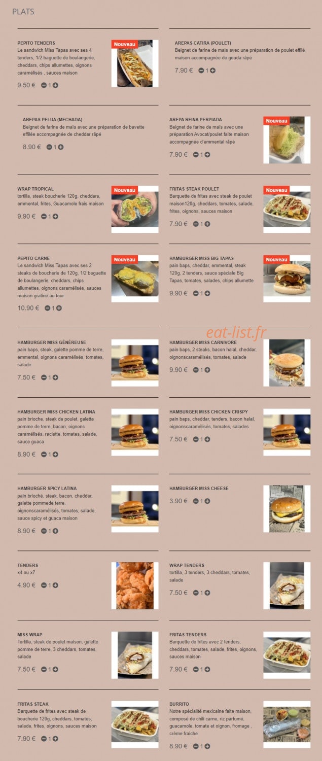 Miss Tapas — carte page 2