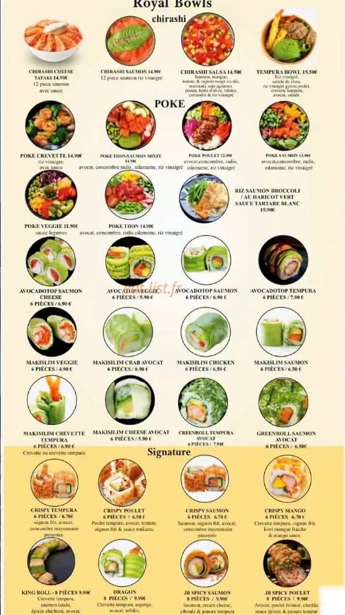 Carte et menu de Royal Sushi Japonnais à Rosny sur Seine — Royal bowl