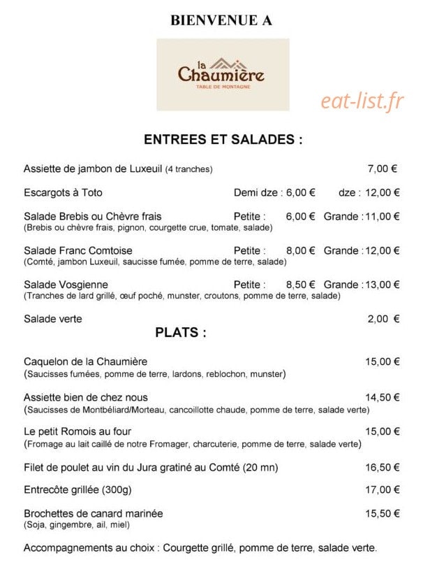 La Chaumière — carte page 1