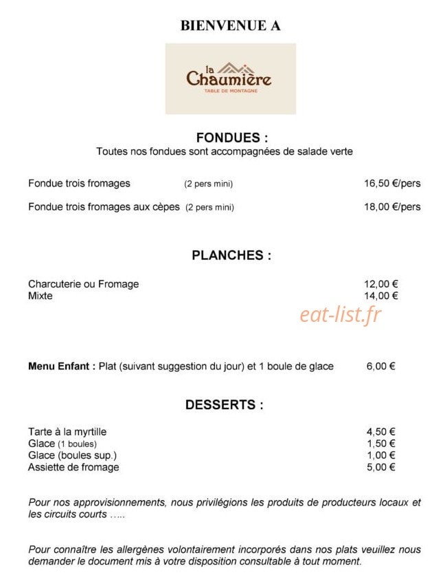 La Chaumière — carte page 2