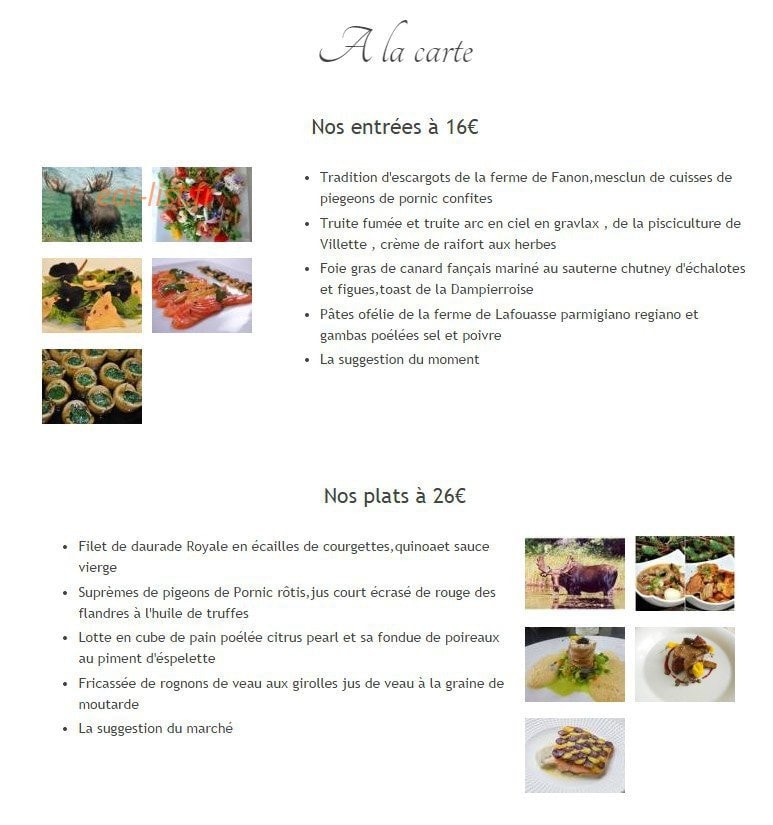 L'Auberge de l'Elan — carte page 1