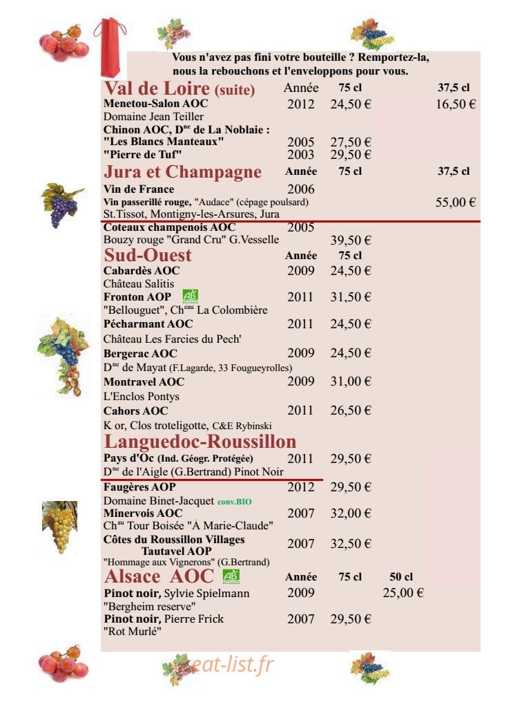 Auberge de l'Ecureuil — carte page 4