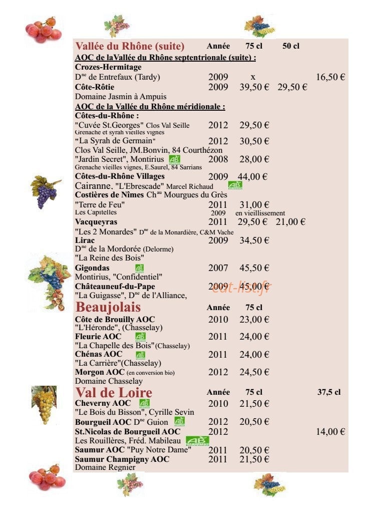 Auberge de l'Ecureuil — carte page 3