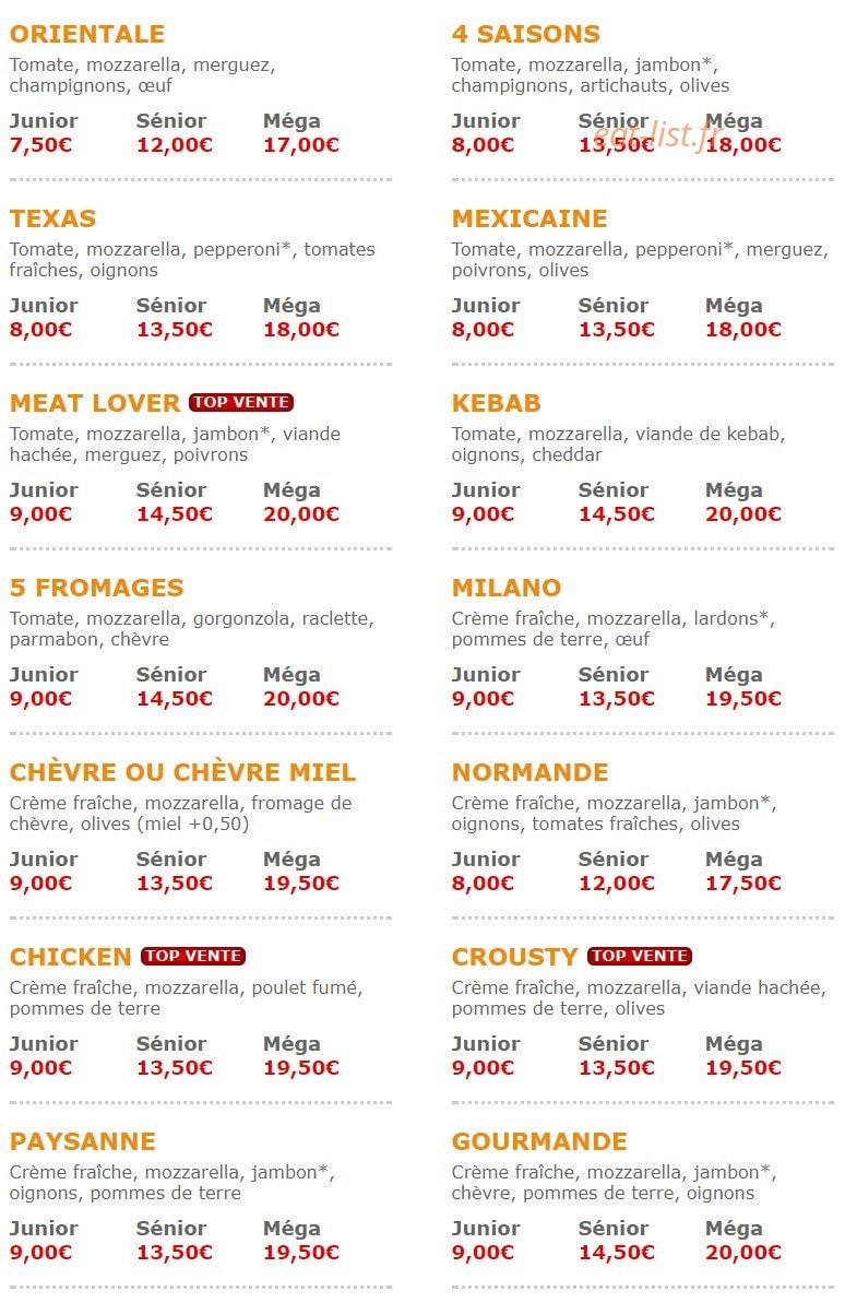 Pizza Crousty — carte page 2