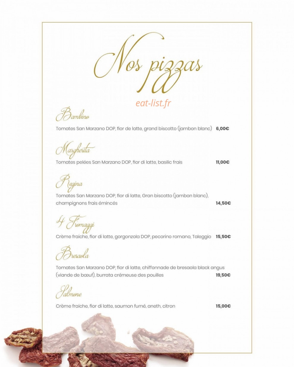 La Pizza de Thoiry — carte page 1