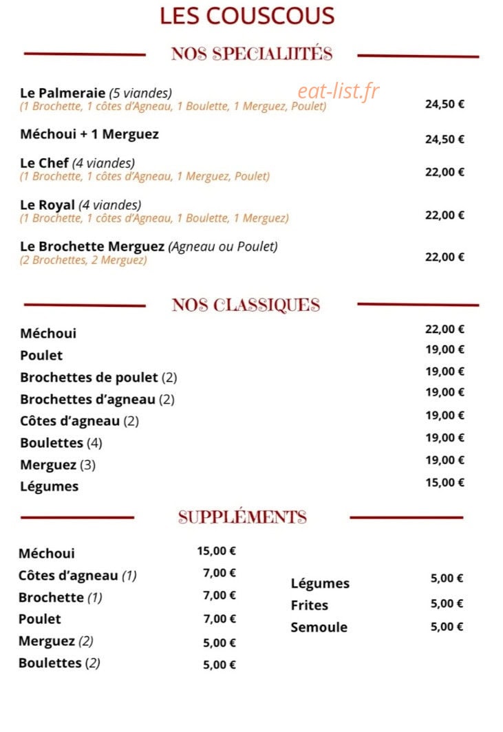 La Palmeraie — carte page 1
