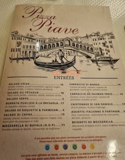 Pizza Piave — carte page 1
