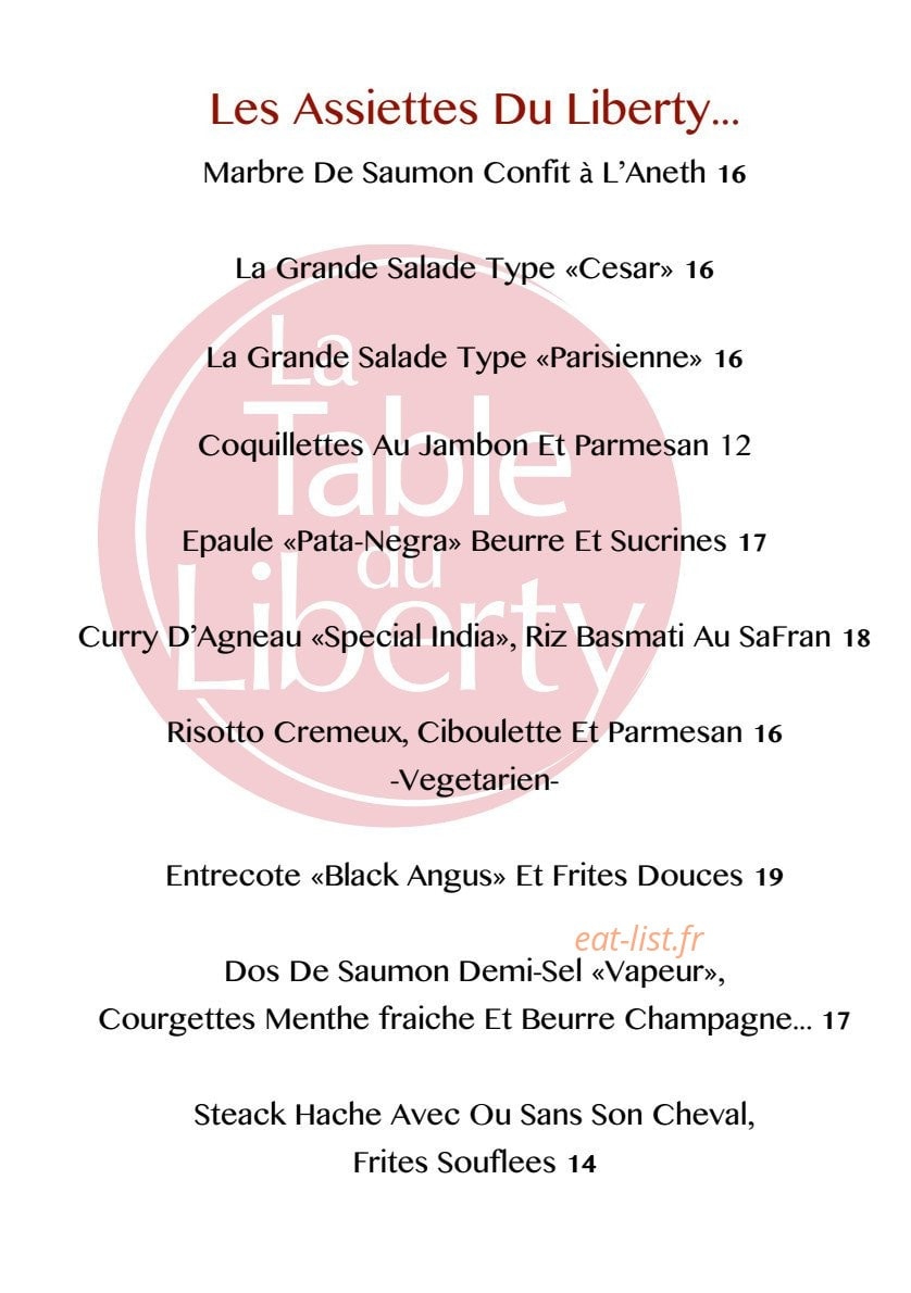 La Table du Liberty — carte page 1