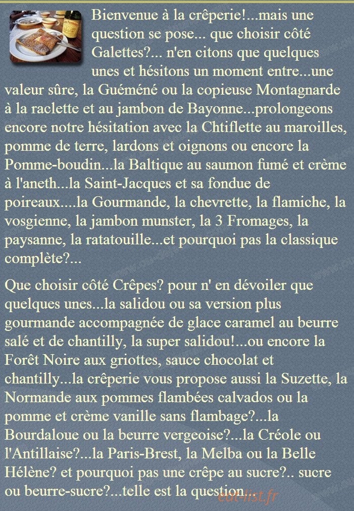 Crêperie de Saint Nom — carte page 1