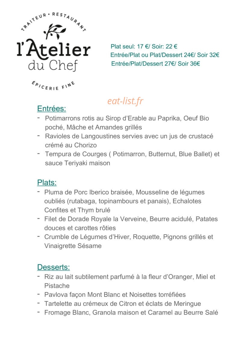 L'Atelier du Chef — carte page 1
