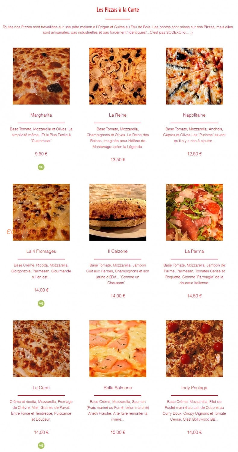 Carte et menu de Al Forno à Garancieres — Les pizzas