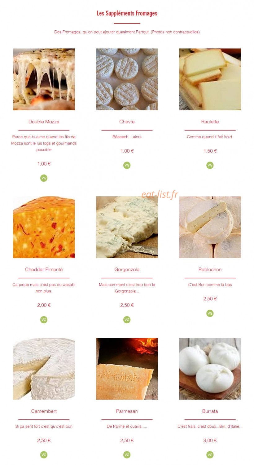 Carte et menu de Al Forno à Garancieres — Les suppléments fromages