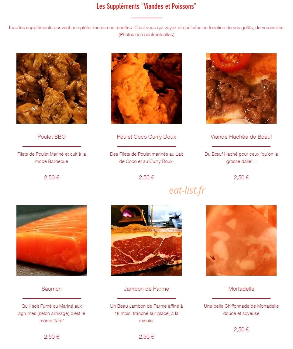 Carte et menu de Al Forno à Garancieres — Les suppléments viandes et poissons