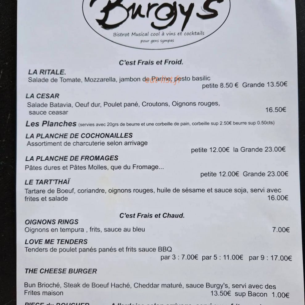 Burgy's — carte page 1