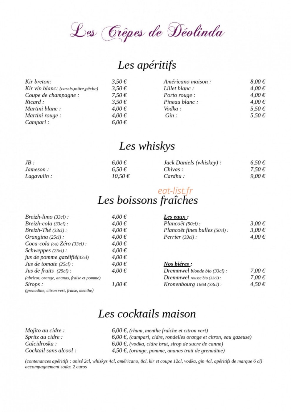 Les Crêpes de Déolinda — carte page 2