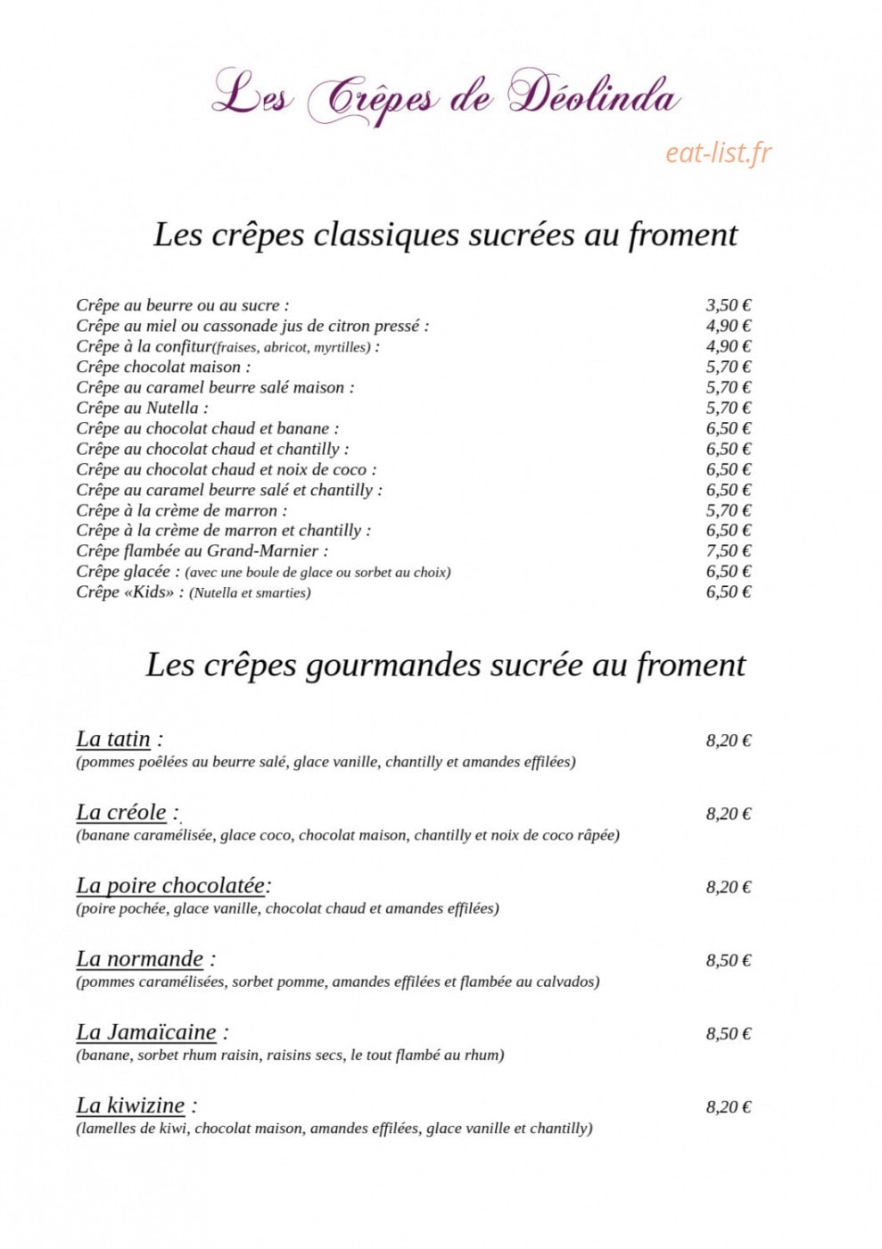 Les Crêpes de Déolinda — carte page 5
