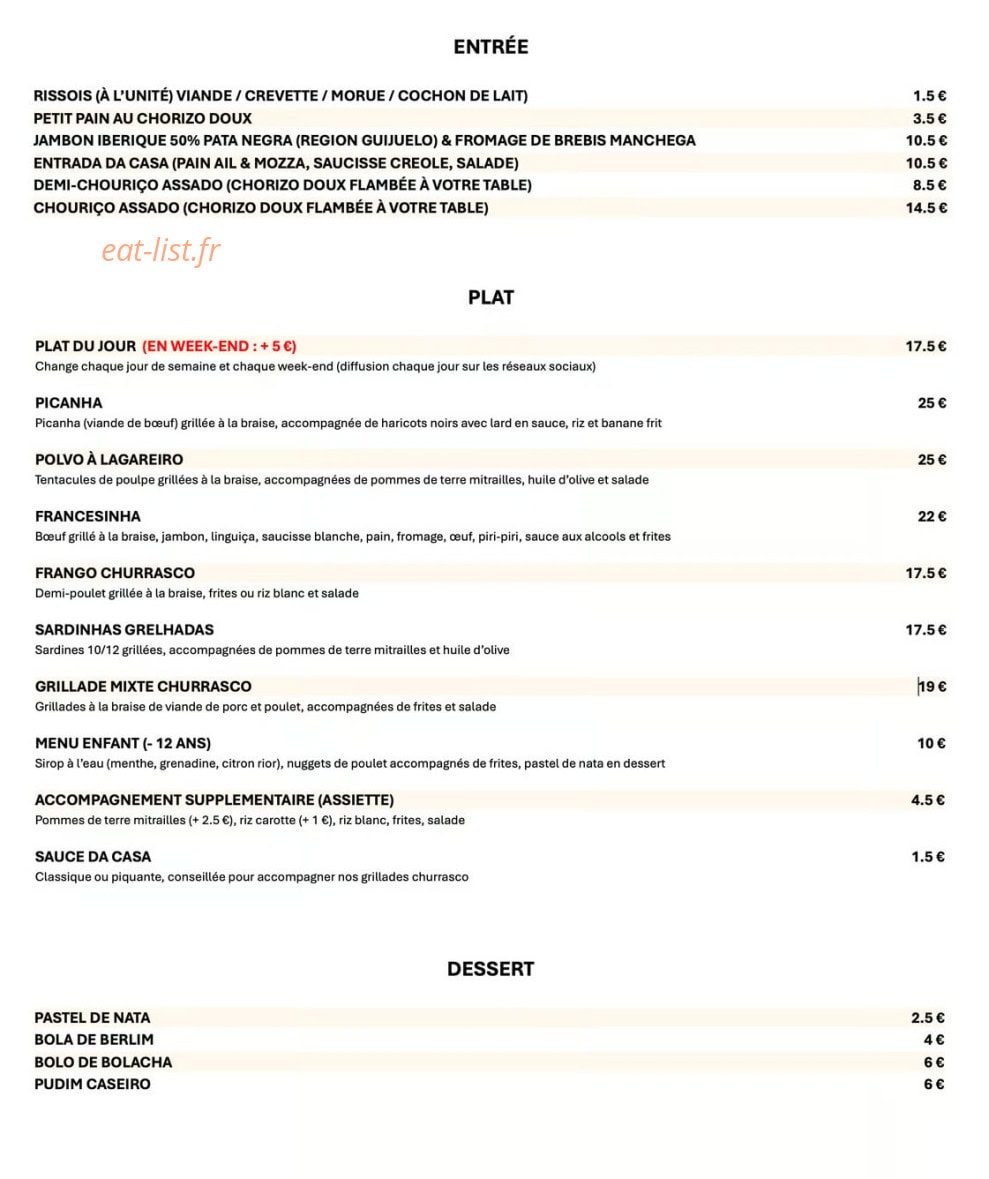 Chez Teixeira & Almeida — carte page 1