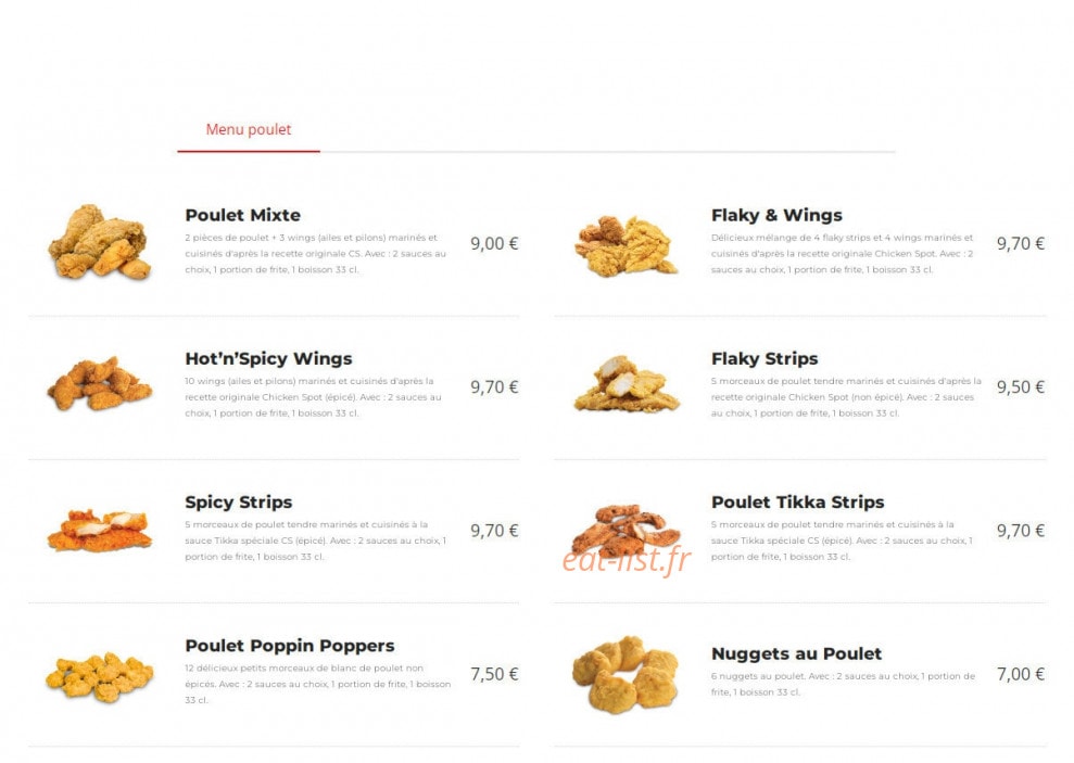 Chicken Spot — carte page 1