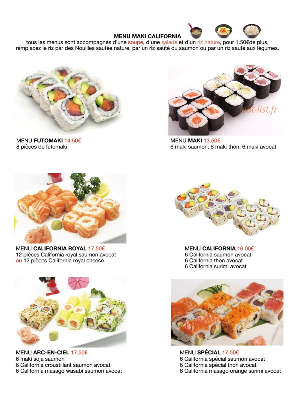 Carte et menu de Royal kyoto à Carrieres Sous Poissy — Menu maki california