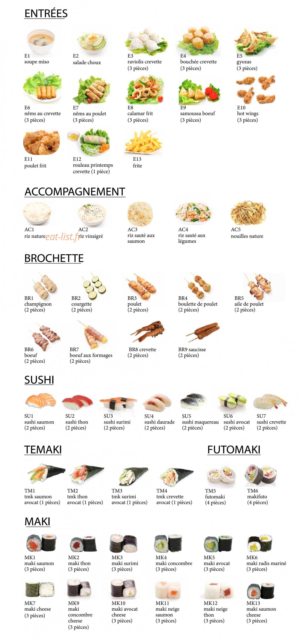 Carte et menu de Royal kyoto à Carrieres Sous Poissy — Entrées, accompagnements, brochettes,...