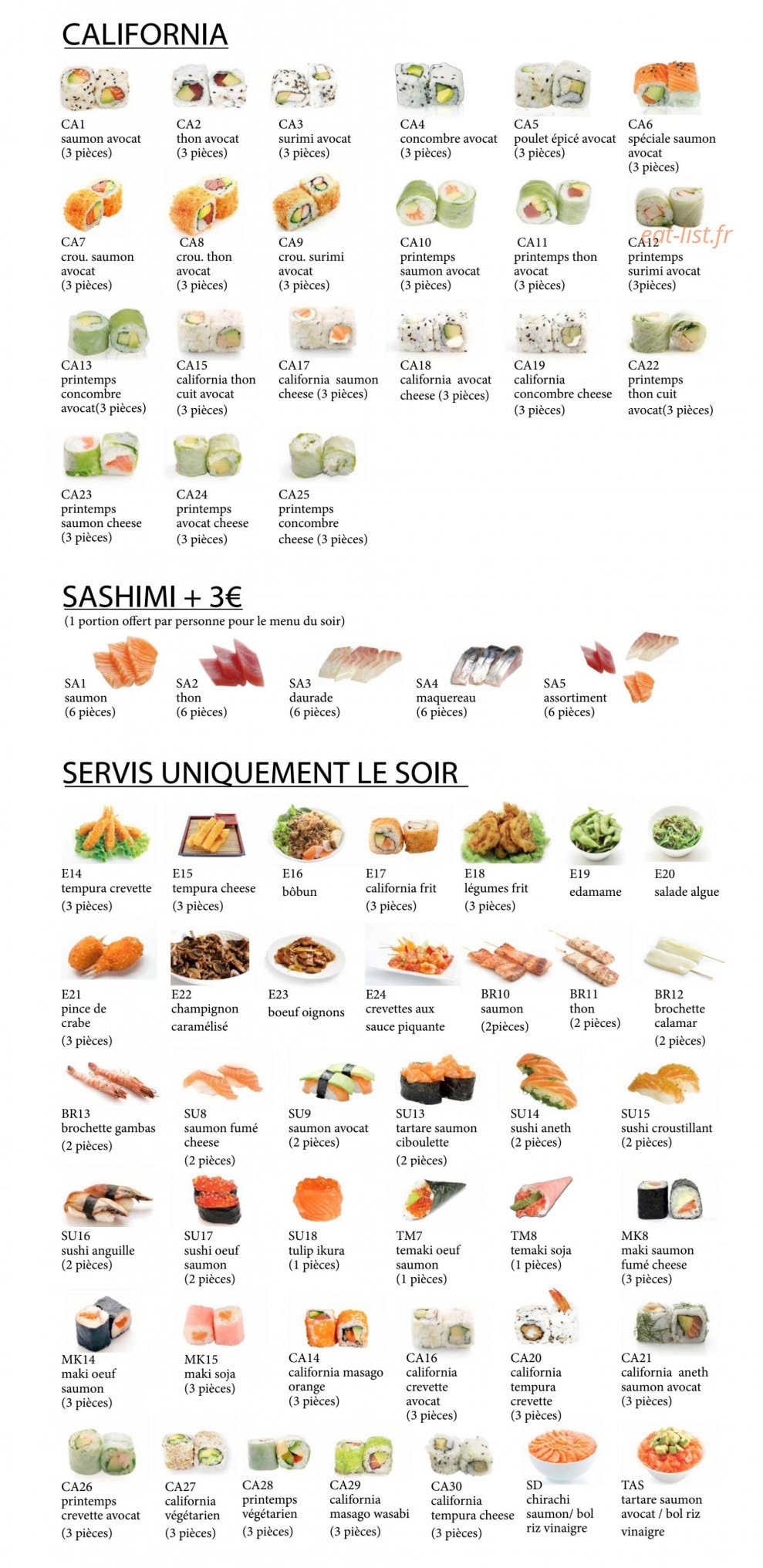 Carte et menu de Royal kyoto à Carrieres Sous Poissy — California, sashimi et menu soir